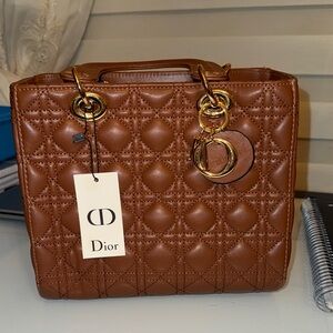 Brown Quilted Leather Satchel with Gold Hardware